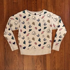 Women’s Cat Cactus Peace Heart LS Top XS #942